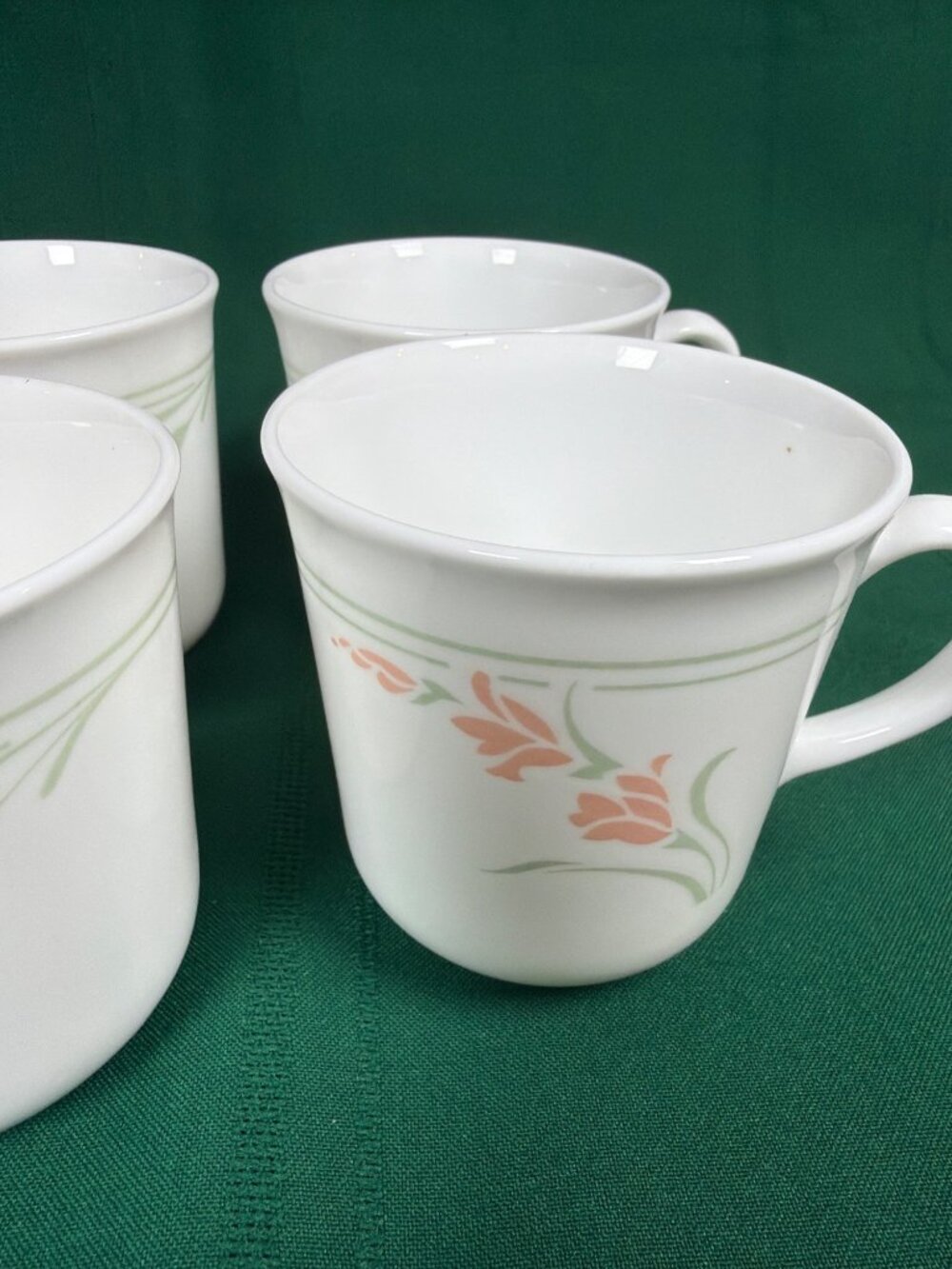 Vintage 80s Lot of 4 Corelle Corning Peach Garland Coffee Mugs Cups Retired USA - Picture 4 of 12